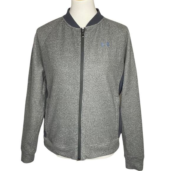 Under Armour Cold Gear Fleece Bomber Jacket Gray Women's Medium Loose Fit Active - Picture 2 of 16